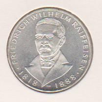 1968 J UNC 5 Deutsche Mark Friedrich Wilhelm Raiffeisen Silver Coin