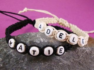  Bracelet Any Name Letter Beads Beige Black Handmade Friendship