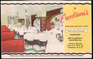 Gallitzin PA Erculianis Restaurant Vtg Linen Postcard Cresson Old PC
