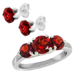 26 Ct 3 Stone Red Garnet 925 Sterling Silver Ring New