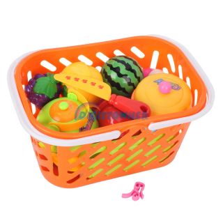 Pretend Toy Fruits Market Basket Orange Pink for Kids Fun Play