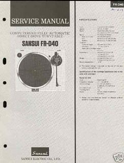 Sansui Fr D40 Service Manual Original Free US Shipping