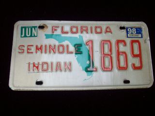 1998 FLORIDA STATE SEMINOLE INDIAN LICENSE PLATE 1869 TAMPA MIAMI DADE