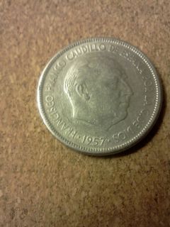 1957 Francisco Franco Caudillo de Espana Por La G de Dios 5 PTAS Coin