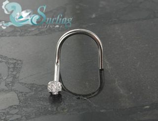 Genuine Diamond Solid 14k White Gold Nose Ring Screw
