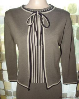 Vintage 50s Schiaparelli 3pc Wool Striped Cardigan Shell Skirt Dress