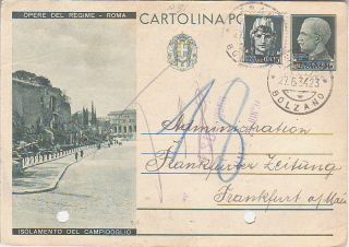 Italy 1934 Bolzano uprated PS Card to Frankfurter Zeitung
