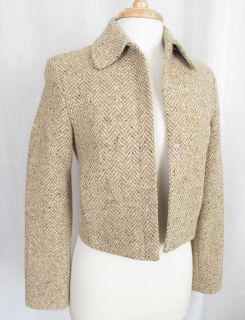 Gabriele Strehler Tweed Blazer Size 4 Beige 100 Wool Germany Perfect