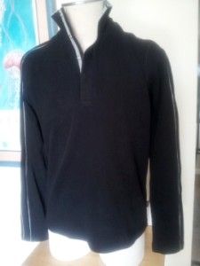 New Hugo Boss Henley Regular Fit Black Gray Stripe Sweater Size Medium