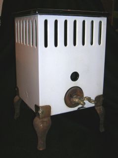 Vintage German WWII Era White Enamel Metal Gas Space Heater
