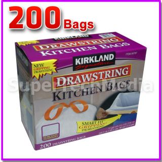 Kirkland Signature Drawstring Kitchen Trash Bags 13 Gallon 200 ct