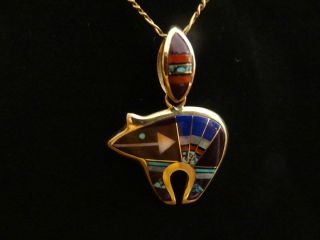 14k Gold Inlay Native American Bear Pendant from The 1990s May Be Ray
