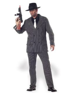 Mens Large Halloween Costume Gangster Mobster Jack Skeleton Pinstripe