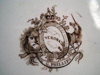 Brown Transferware Antique English Staffordshire Platter Verona 1840