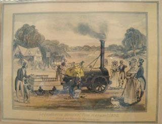RARE Antique Print LOCOMOTIVE ENGINE THE ROCKET 1830 ARTS & CRAFTS