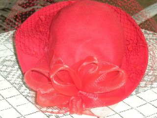 LADIES FANCY RED HAT BY GEORGI 100% WOOL MADE IN USA WPL 4384 Dress up