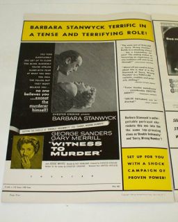 Witness to Murder 1954 Movie Pressbook Barbara Stanwyck