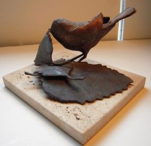 Early Gary Lawrence Bird w Leaves Sculpture Oregon Art