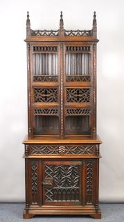 SUPERB CARVED ANTIQUE FRENCH GOTHIC CREDENZA DISPLAY CABINET