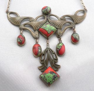  Nouveau Beaux Arts Unsigned George N Steere Necklace Art Glass