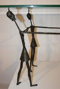 Mid Century Modern Giacometti Style Wrought Iron Figural Coffee