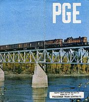 1964 PGE passenger train timetable cover; Peace River at Taylor.