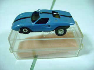 Aurora/Model Motoring Blue/Blk. Ford GT T jet slot car with case from
