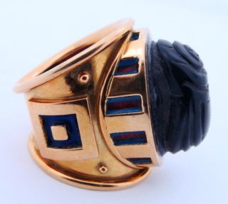 Ladies Designer Elizabeth Gage 18K Gold Black Jade scrab Ring