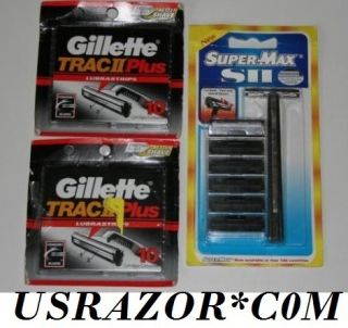 26 Trac II Blades Gillette cartridges Plus Razor Refills Shaver Handle