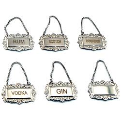 Stamped Liquor Decanter Labels Gin Vodka Rum Scotch Bourbon Blank