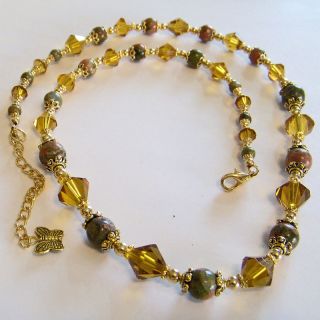 Brazilian Unakite Gemstone Crystal Necklace 18