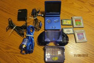   Game Boy Advance SP Cobalt Blue LOADED WITH ACCESSORIES GAMES EXCLNT