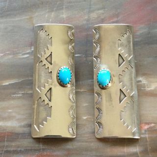 Beautiful Old Pawn Large Navajo Sterling Silver & Turquoise Earrings