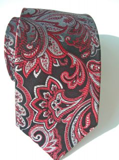 Geoffrey Beene $59 Men Silk Tie Black Burgundy Red Floral Sharp