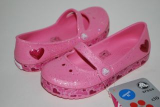 New Crocs Genna Girls Barbie 13 Pink Lemonade Sparkle Mary Janes Shoes