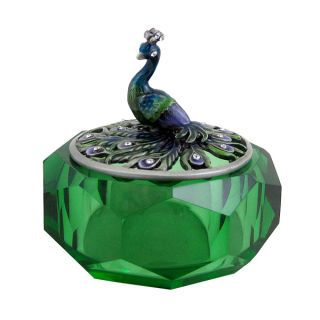  Glass and Pewter Jewelry Box Green Blue Bejeweled New in Box