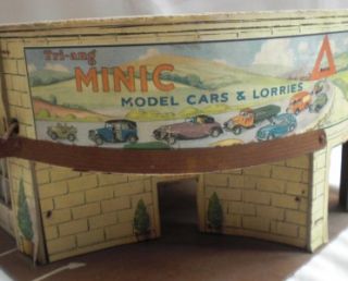 Vintage Tri ang Minic Garage and Car Showroom. Service Station.Wooden