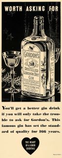 1935 Ad Gordons Distilled London Dry Gin Bottle Glass