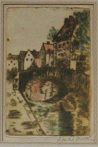 Vintage Colored Etching by Isabel Bowden European Scene