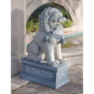  Foo Dog Atop Ornamental Plinth Sculpture Outdoor Statue