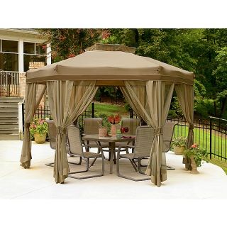New Garden Oasis 12 ft Diagonal Hex Gazebo with Double Roof Patio Tent