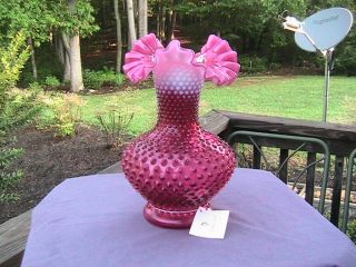 Beautiful Fenton Cranberry Hobnail Opalesent Vase