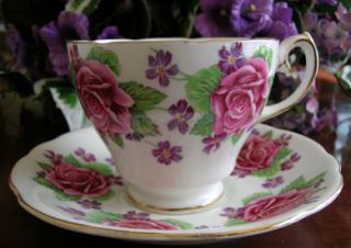 Gladstone Roses Violets China Cup Saucer 30 Off