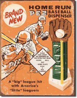  Tin Metal Sign Pez Dispenser Baseball Candy Ball Glove Bat 1445