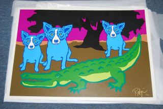 FTI George Rodrigue Blue Dog Lator Gator RARE Print 1992