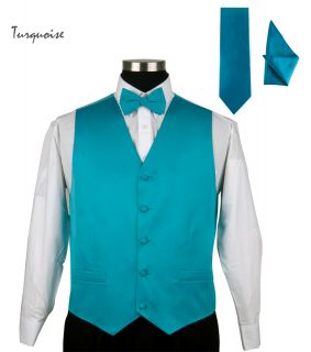 Mens Tuxedo Vest Set 4 Pieces Vest Bow Tie Handkerchief and Tie Solid