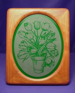  Tulip Bouquet Old Galvanized Bucket Green Stained Glass Etching Etched
