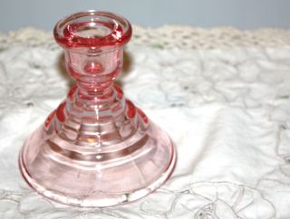 Art Deco Style Pink Depression Glass Candleholder