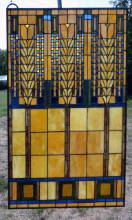  CROWN FEATHER Mission   Arts & Crafts Style Stained Glass Window AC 10
