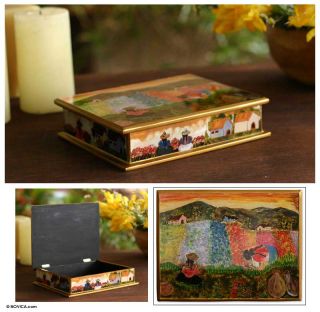 Mother Daughter Painted Glass Jewelry Box Folk Art